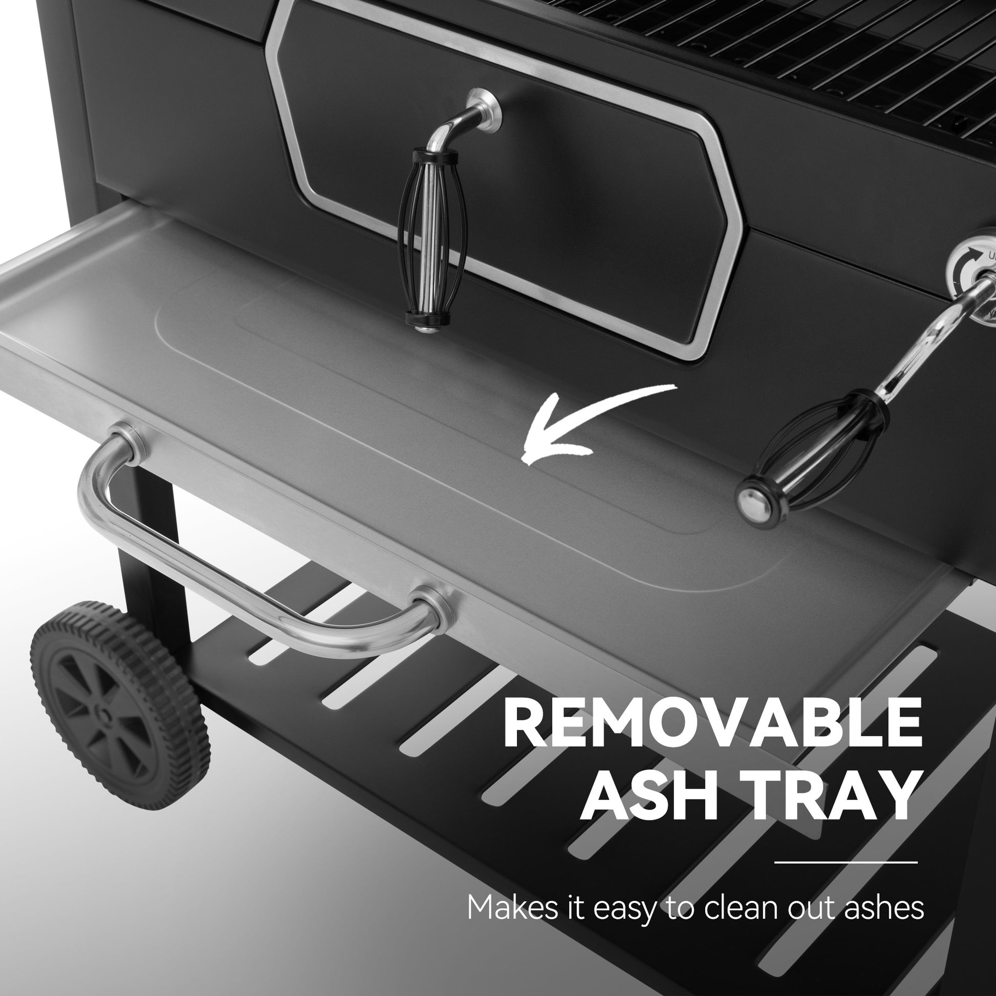 Royal Gourmet Barbecue grill with a removable ash tray feature highlighted