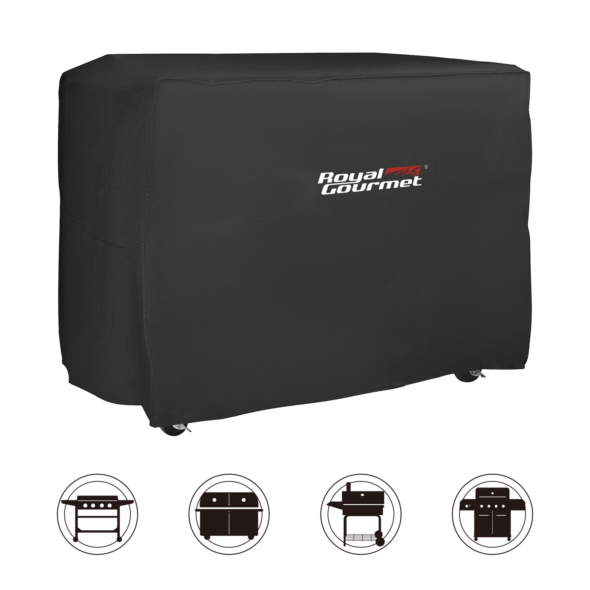 Black grill cover with 'Royal Gourmet' logo on a white background