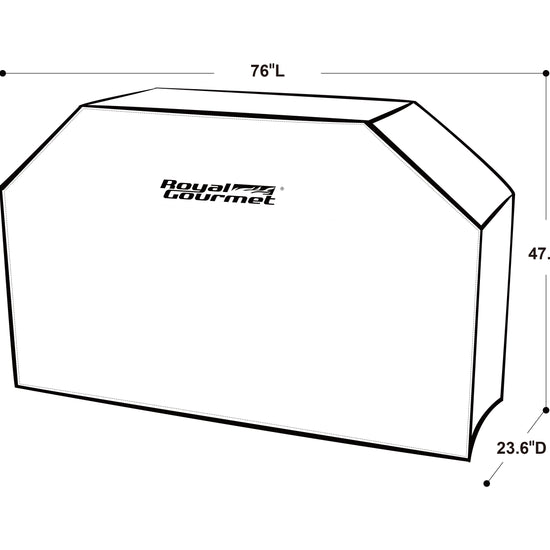 Technical drawing of a product with dimensions and Royal Gourmet logo.