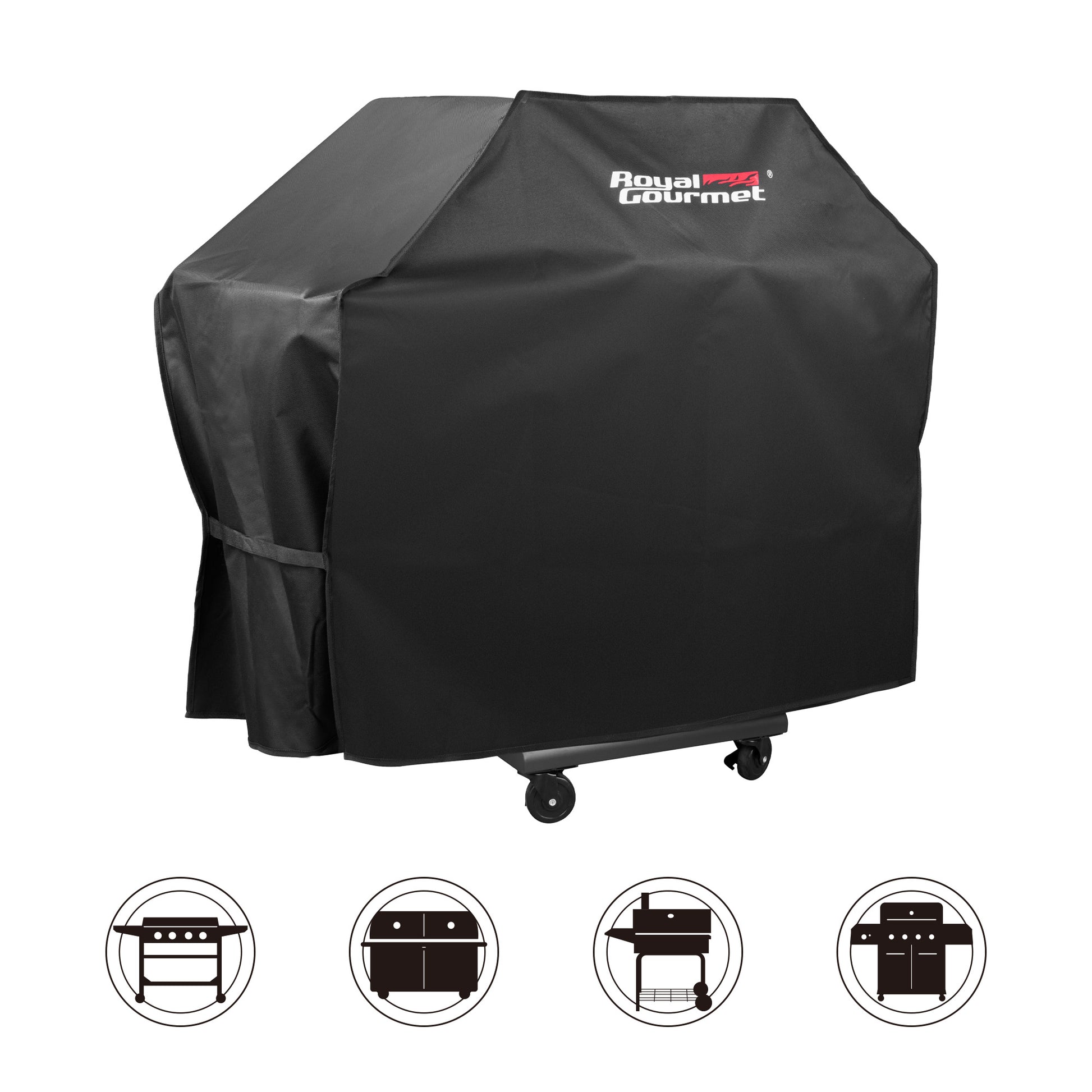 Black grill cover with Royal Gourmet logo on a white background