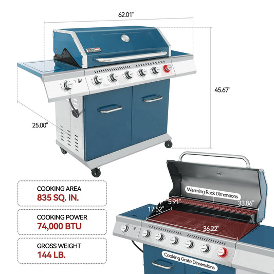 6-Burner BBQ Liquid Propane Gas Grill