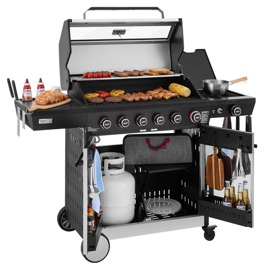 Royal Gourmet 6-Burner Gas Grill, with Side Burner, Silver & Black