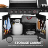 Royal Gourmet Gas grill with open storage cabinet showing a cylinder, accessories, and seasonings.