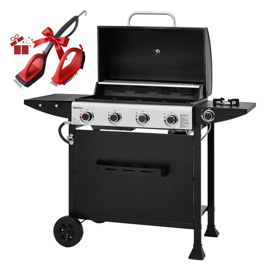 4-Burner Gas Grill with Side Burner, Black