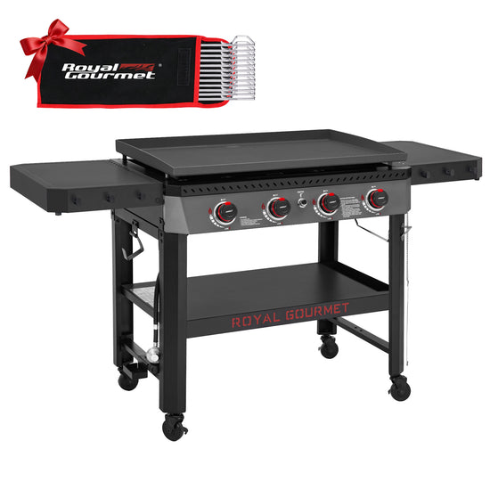 Black flat-top grill with 'Royal Gourmet' branding on a white background