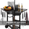 Royal Gourmet Black outdoor grill cart with side shelves, hooks, and tools on a white background.