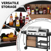 Royal Gourmet Barbecue cart with storage shelves and condiments, labeled 'Versatile Storage'.