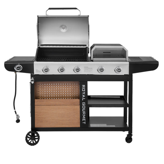 Royal Gourmet Premium Gas Grill and Pizza Oven Combo, with Side Burner, Silver & Black