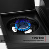 Royal Gourmet Gas stove with a lit burner labeled 9,000 BTU on a white background