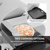 Royal Gourmet Pizza oven with a pizza inside, showing two cooking options on a white background.
