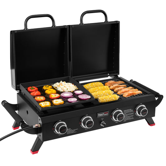 4-Burner Portable Propane Grill & Griddle Combo with Hood