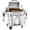 Stainless steel Royal Gourmet grill with food on a white background