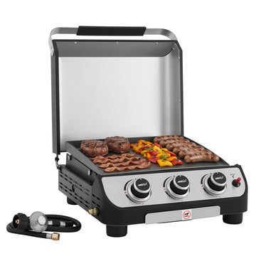Portable Flat Top Gas Griddle with Hood, Black