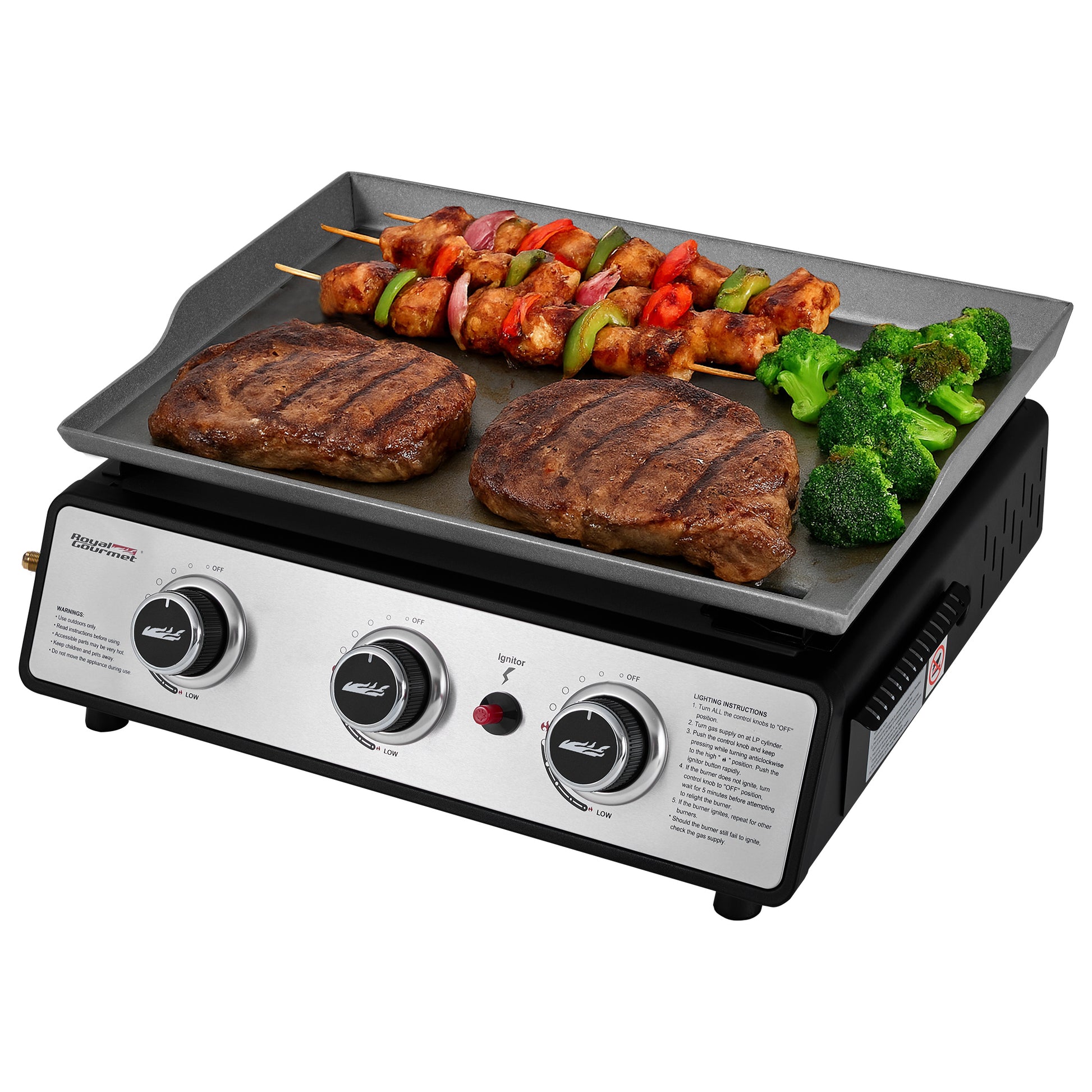 Royal Gourmet Portable grill with food on a white background