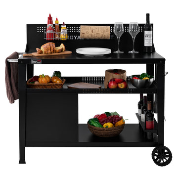 3-Tier Dining Cart with Wind Guard, Black