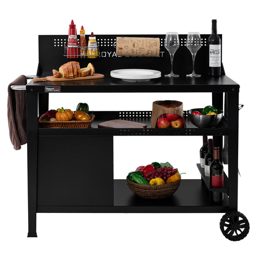 3-Tier Dining Cart with Wind Guard, Black
