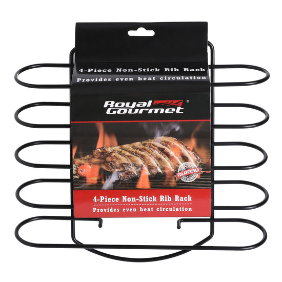 4-piece non-stick rib rack with packaging featuring Royal Gourmet branding.