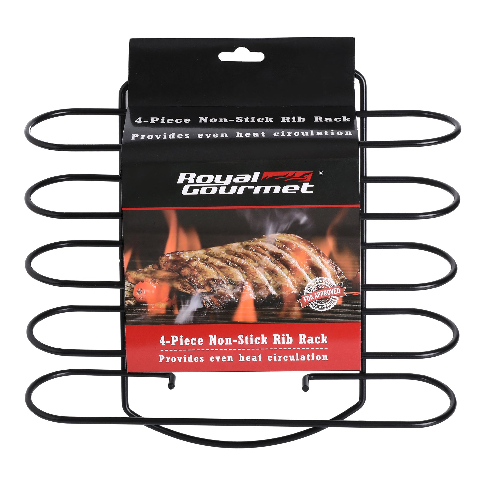 4-piece non-stick rib rack with packaging featuring Royal Gourmet branding.