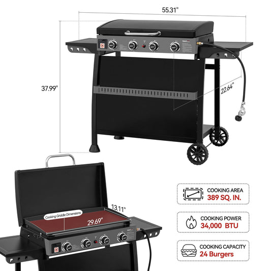 30-Inch 4-Burner Gas Griddle with Hood