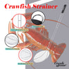 Crawfish strainer with features highlighted on a gray background