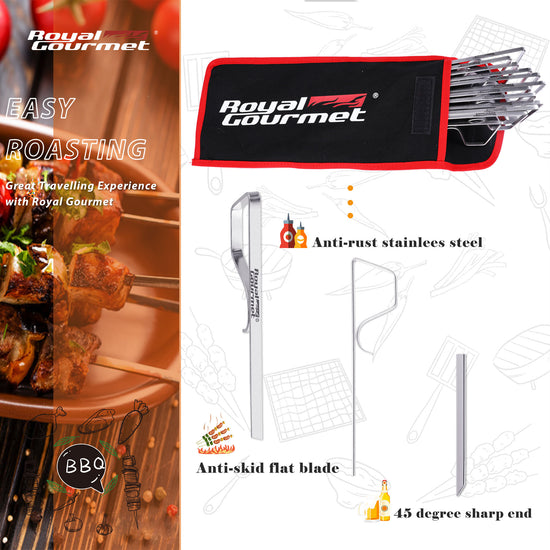 Royal Gourmet BBQ skewers set with carrying case on a white background