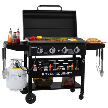 Black Royal Gourmet grill with various grilling accessories on a white background