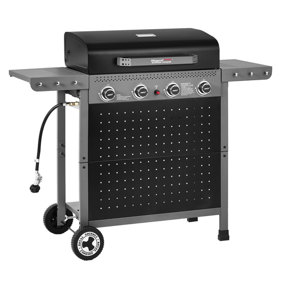 Black and gray Royal Gourmet barbecue grill on a white background