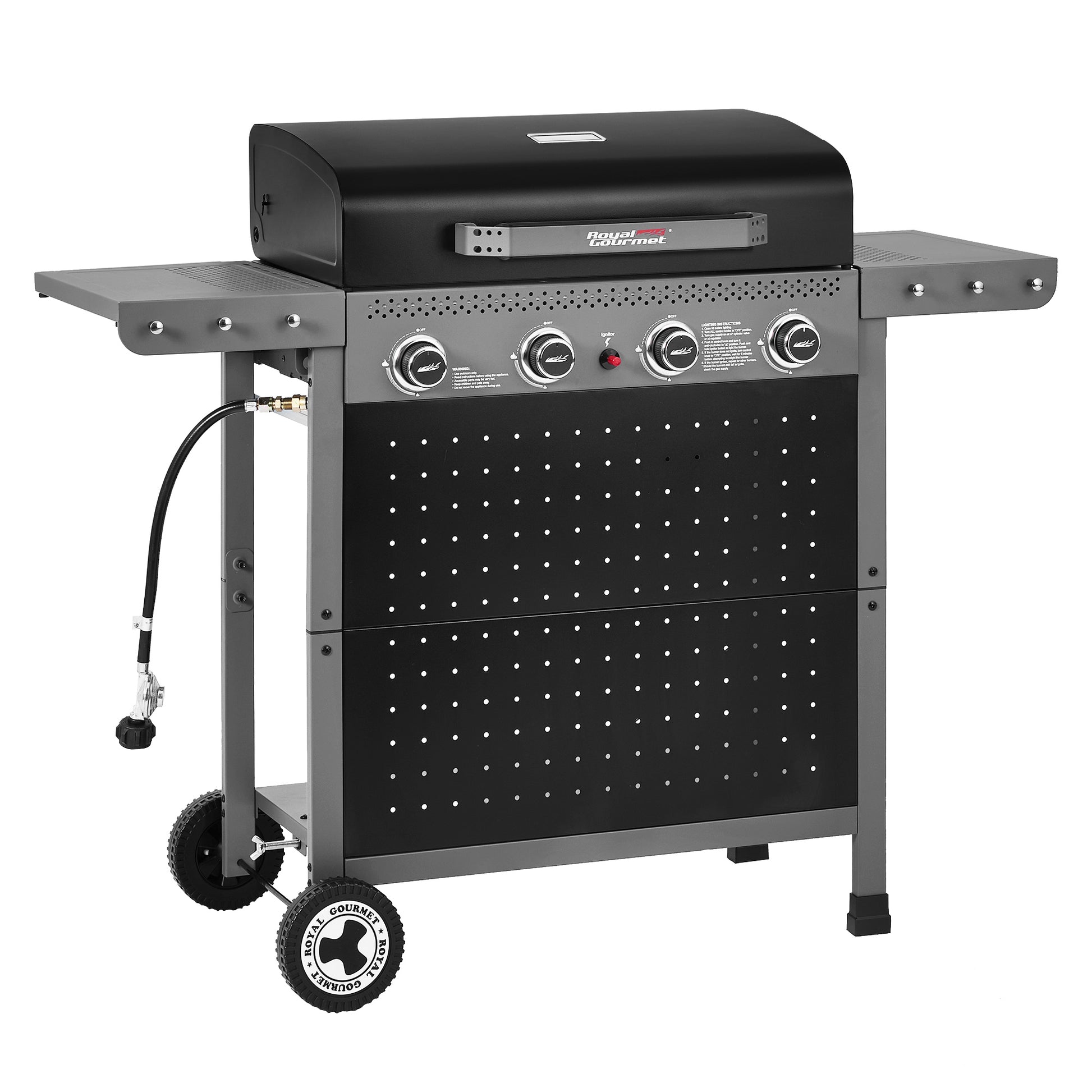 Black and gray Royal Gourmet barbecue grill on a white background