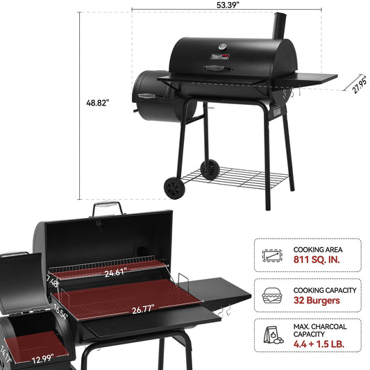 Charcoal Grill w Offset Smoker and Side Table