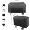 Black grill cover with measurements and icons on a white background