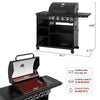 Black Royal Gourmet barbecue grill with dimensions and features displayed on a white background