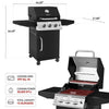 Royal Gourmet Black barbecue grill with dimensions and features displayed on a white background