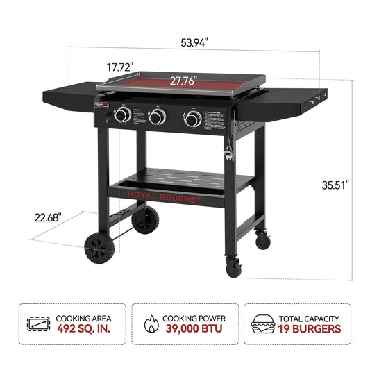 28-Inch 3-Burner Propane Gas Griddle