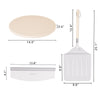 Measurement chart of a Royal Gourmet pizza peel and pizza stone with dimensions labeled.