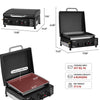 Royal Gourmet Black grill with dimensions and features displayed on a white background
