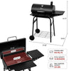 Royal Gourmet Black barbecue grill with dimensions and capacity details on a white background