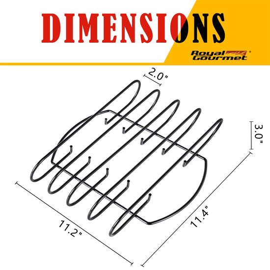 Toaster oven rack with dimensions and Royal Gourmet logo on a white background