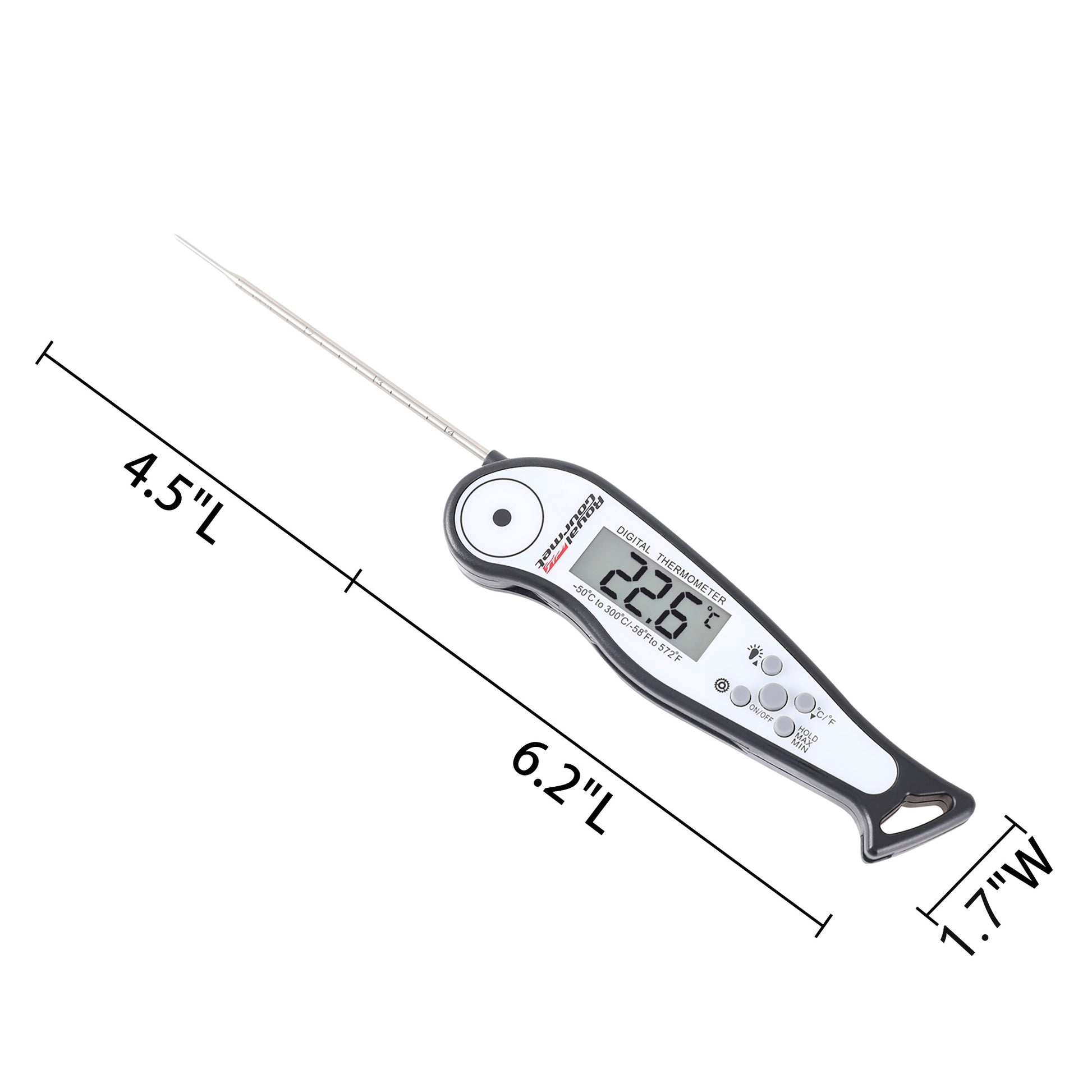 Royal Gourmet Digital thermometer with measurements on a white background