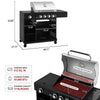 Black Royal Gourmet barbecue grill with dimensions and features displayed on a white background