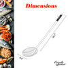 Fishing net with dimensions labeled next to a seafood display, featuring the Creole Feast brand.
