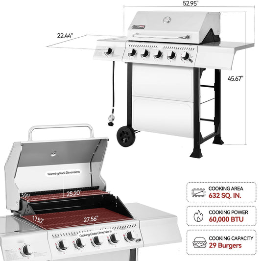 5-Burner Gas Grill with Side Burner