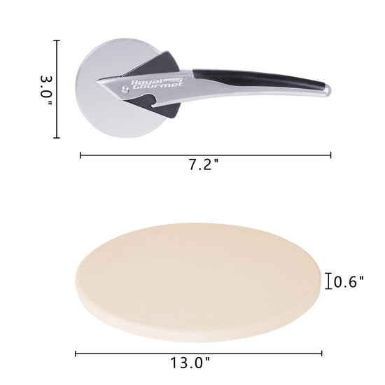 Royal Gourmet Pizza cutter with dimensions labeled on a white background