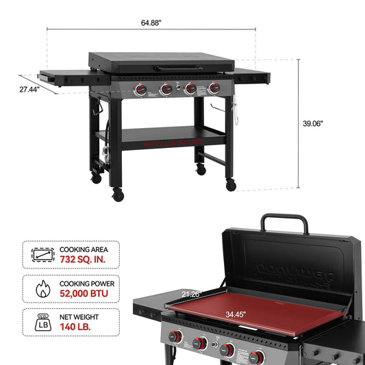 34-Inch 4-Burner Propane Gas Griddle with Hood