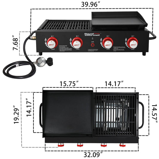 4-Burner Portable Propane Gas Grill Griddle Combo