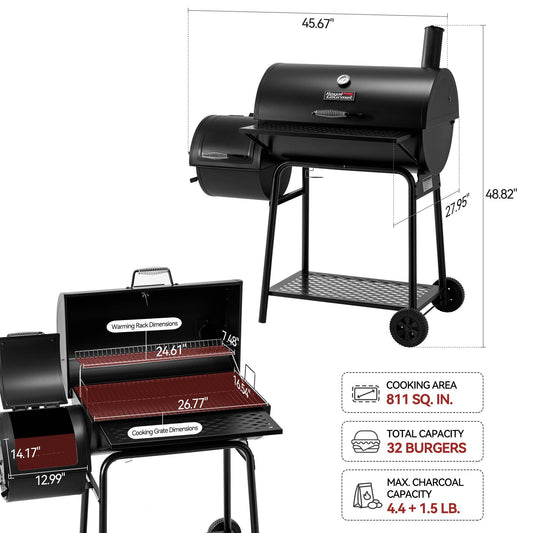 30 in. Charcoal Grill with Offset Smoker