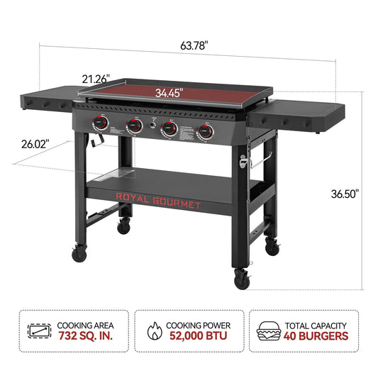 34-Inch 4-Burner Propane Gas Griddle