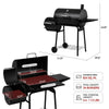 Black Royal Gourmet  barbecue grill with dimensions and capacity details on a white background