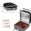 Electric Royal Gourmet  grill shown on a white background with multiple views and size annotations. The left side shows the closed grill with dimensions labeled 10.