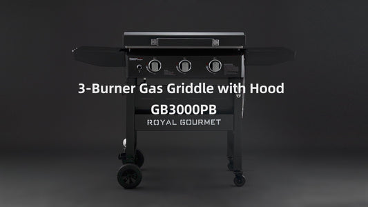 Royal Gourmet, Griddle with Collapsible Side Shelves, 3-Burner Gas Griddle with Hood, Black
